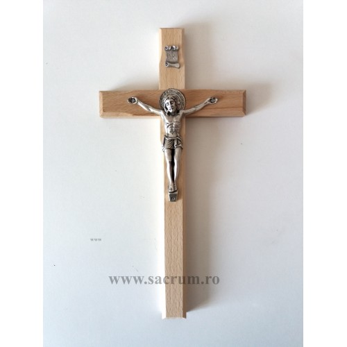 Cruce lemn maro 26 cm cu medalie
